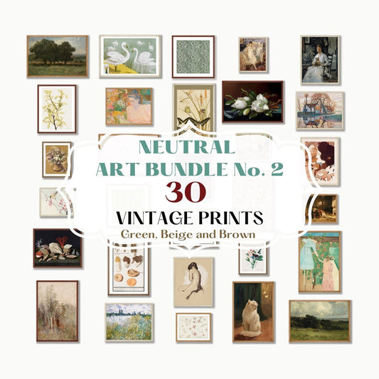 30 Digital Art Prints | GREEN Neutral Vintage Print BUNDLE | NB2 - Digital Art Bundle - Piccolo Fiore Prints