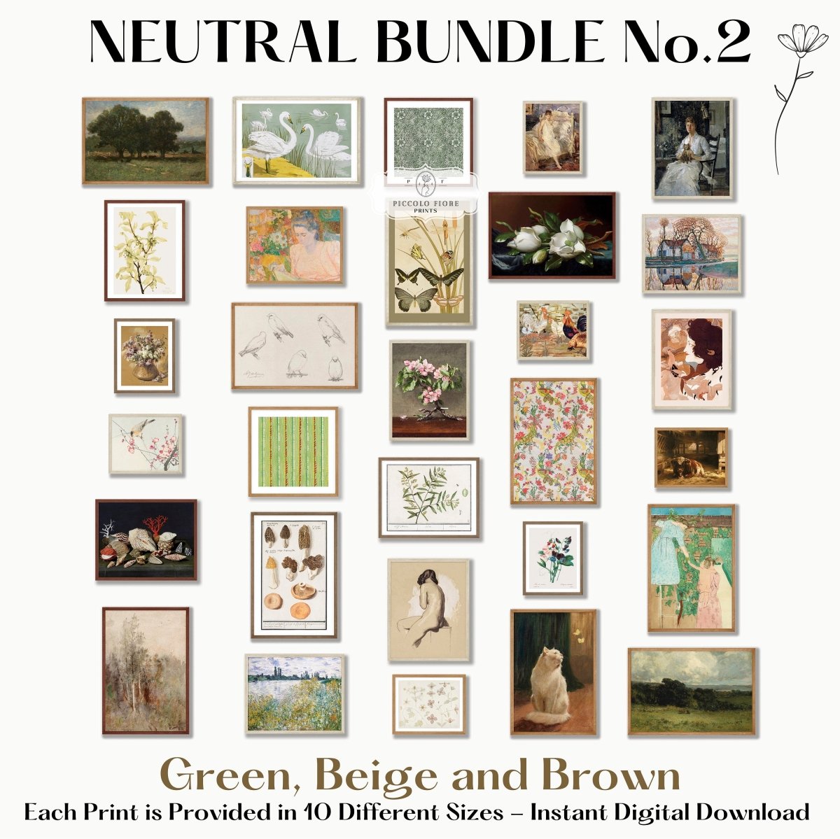 30 Digital Art Prints | GREEN Neutral Vintage Print BUNDLE | NB2