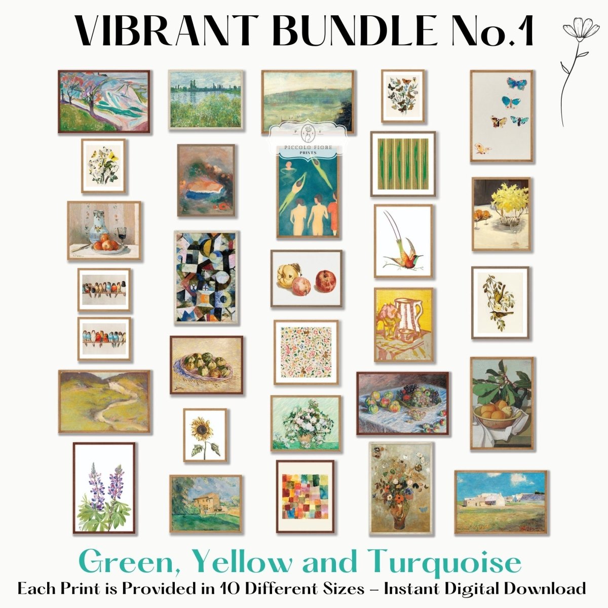 30 Digital Art Prints | GREEN Vibrant ECLECTIC BUNDLE | VB1 - Digital Art Bundle - Piccolo Fiore Prints