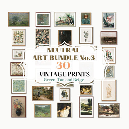 30 Digital Art Prints | GREEN/BEIGE Neutral Vintage Print BUNDLE | NB3 - Digital Art Bundle - Piccolo Fiore Prints