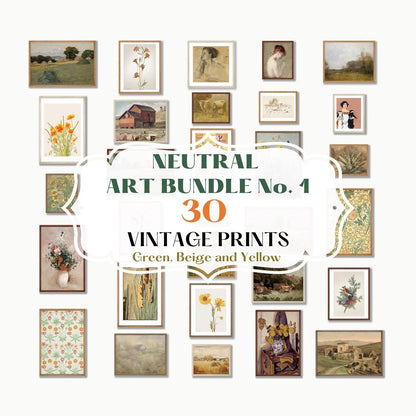 30 Digital Art Prints | TAN Neutral Vintage Print BUNDLE | NB1 - Digital Art Bundle - Piccolo Fiore Prints