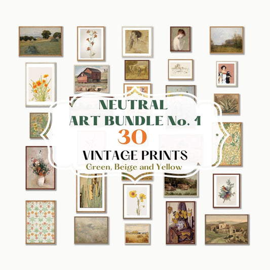 30 Digital Art Prints | TAN Neutral Vintage Print BUNDLE | NB1 - Digital Art Bundle - Piccolo Fiore Prints