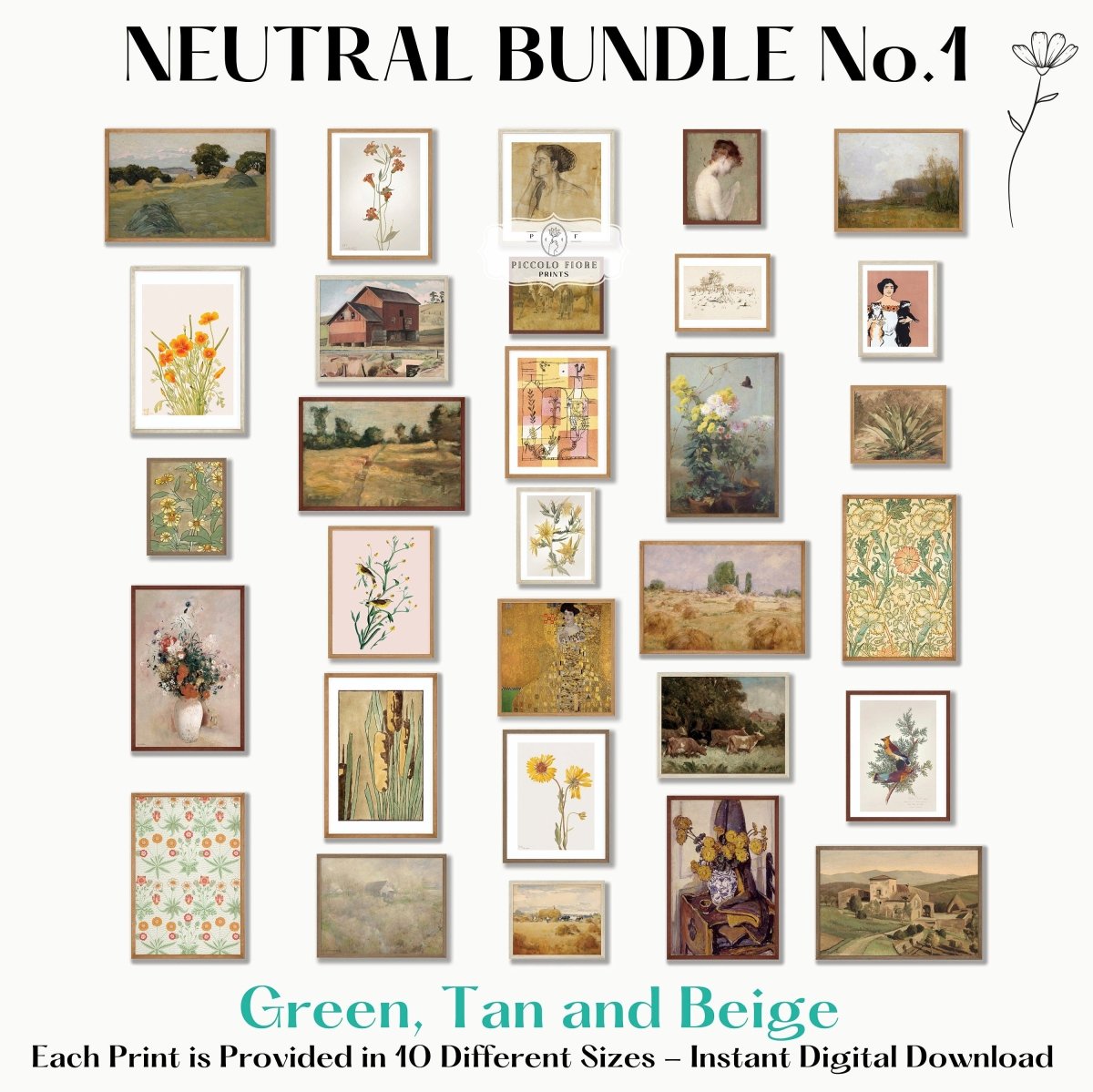 30 Digital Art Prints | TAN Neutral Vintage Print BUNDLE | NB1 - Digital Art Bundle - Piccolo Fiore Prints