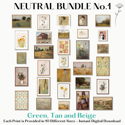 30 Digital Art Prints | TAN Neutral Vintage Print BUNDLE | NB1 - Digital Art Bundle - Piccolo Fiore Prints