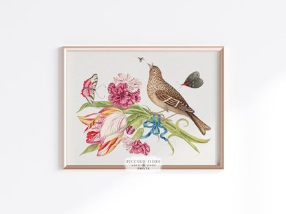 Bird, Butterfly and Flowers Illustration | P165 - Single Art Prints - Piccolo Fiore Prints