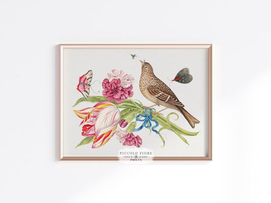 Bird, Butterfly and Flowers Illustration | P165 - Single Art Prints - Piccolo Fiore Prints