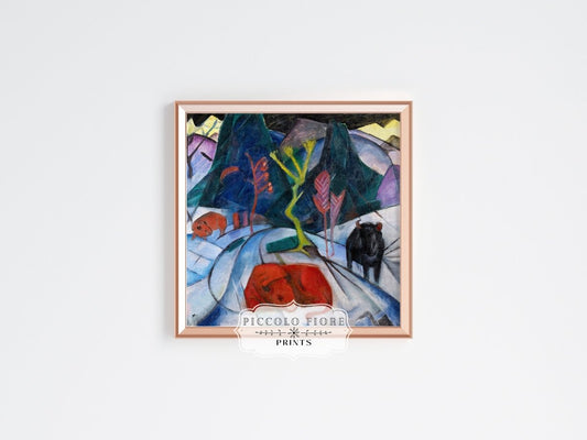 Bison in Winter Oil Painting | P489 - Single Square Art Prints - Piccolo Fiore Prints