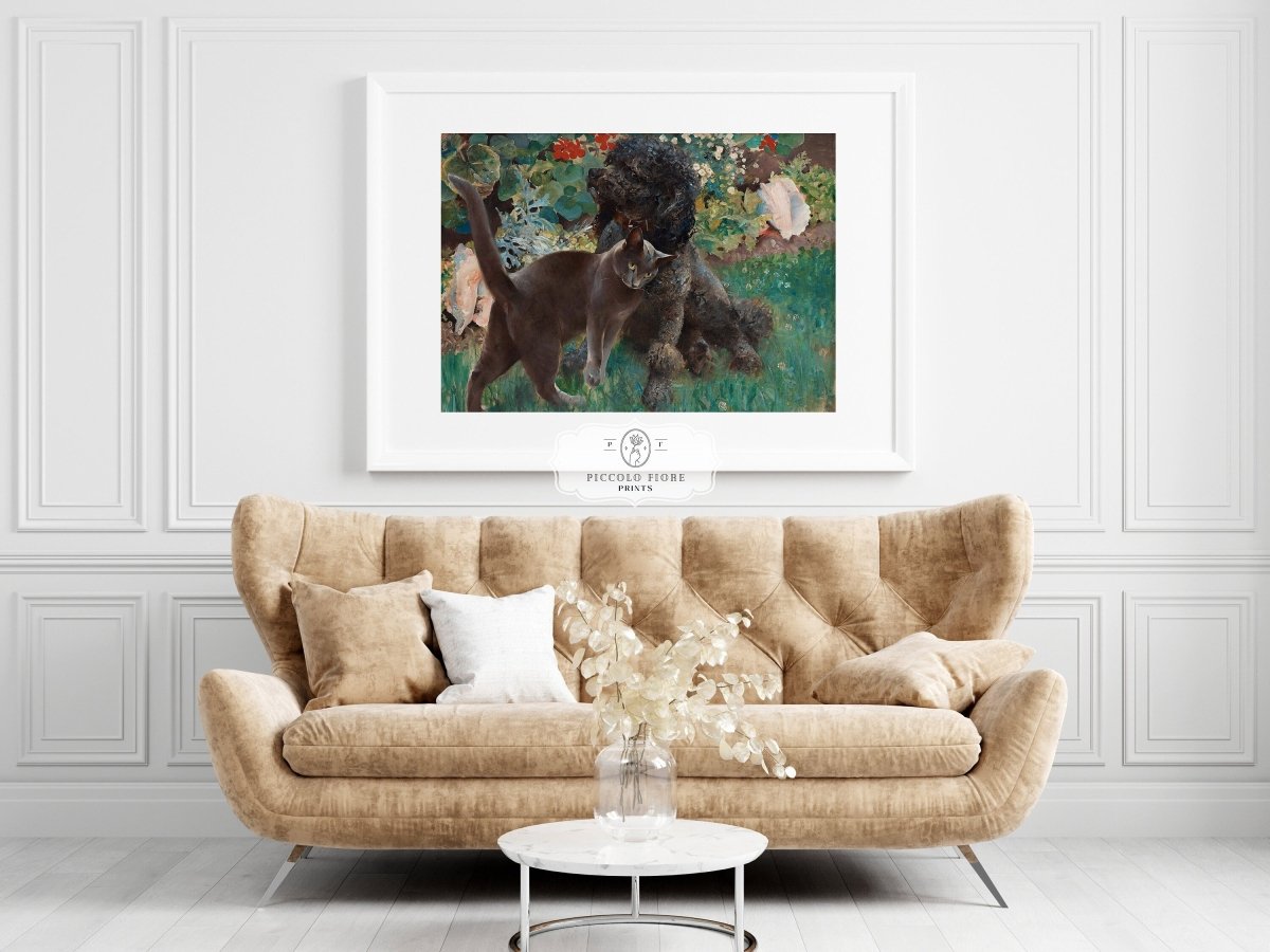 Black Cat and Poodle | P428 - Single Art Prints - Piccolo Fiore Prints