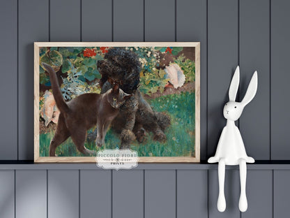 Black Cat and Poodle | P428 - Single Art Prints - Piccolo Fiore Prints