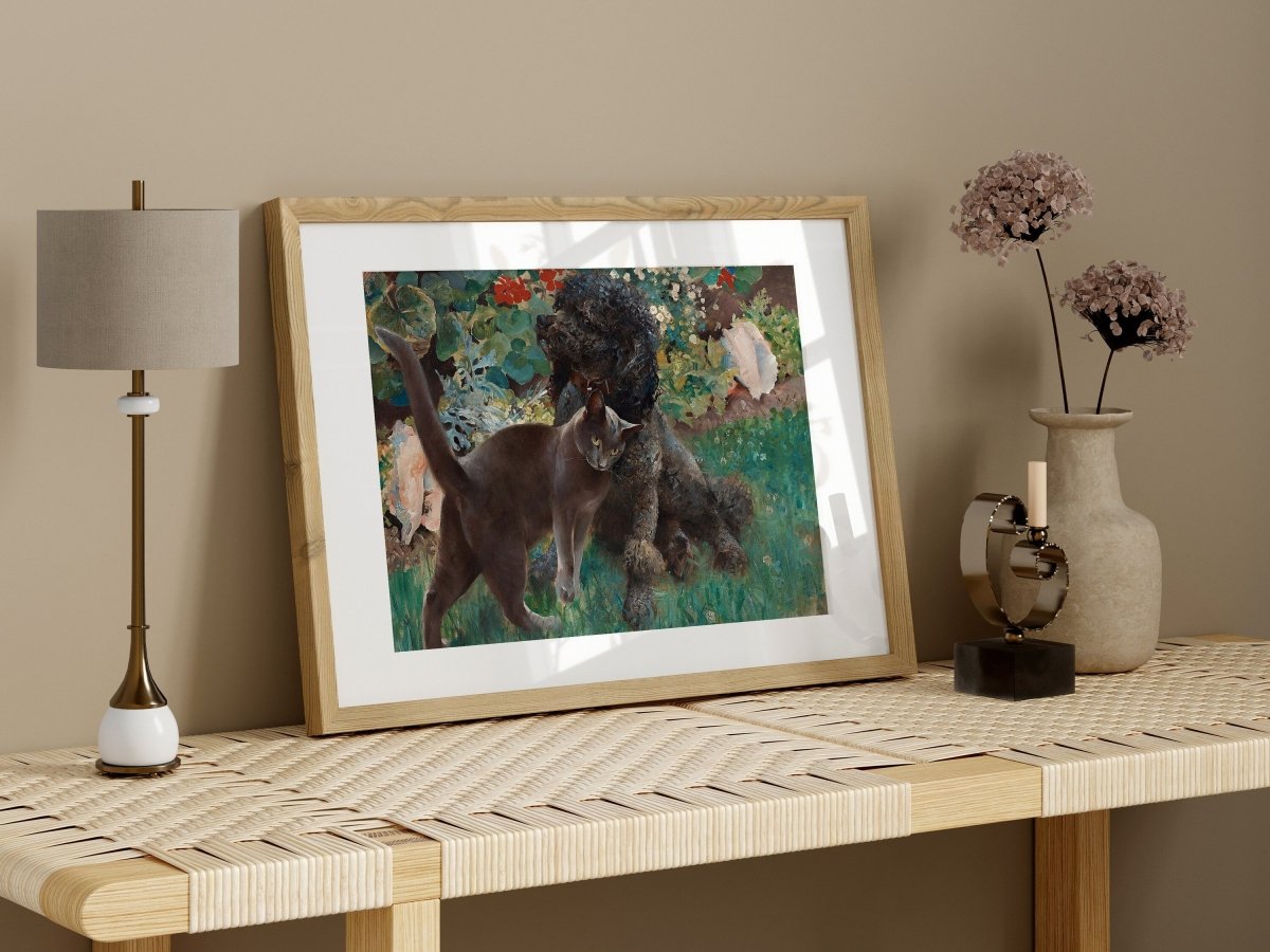 Black Cat and Poodle | P428 - Single Art Prints - Piccolo Fiore Prints