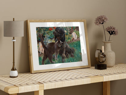 Black Cat and Poodle | P428 - Single Art Prints - Piccolo Fiore Prints