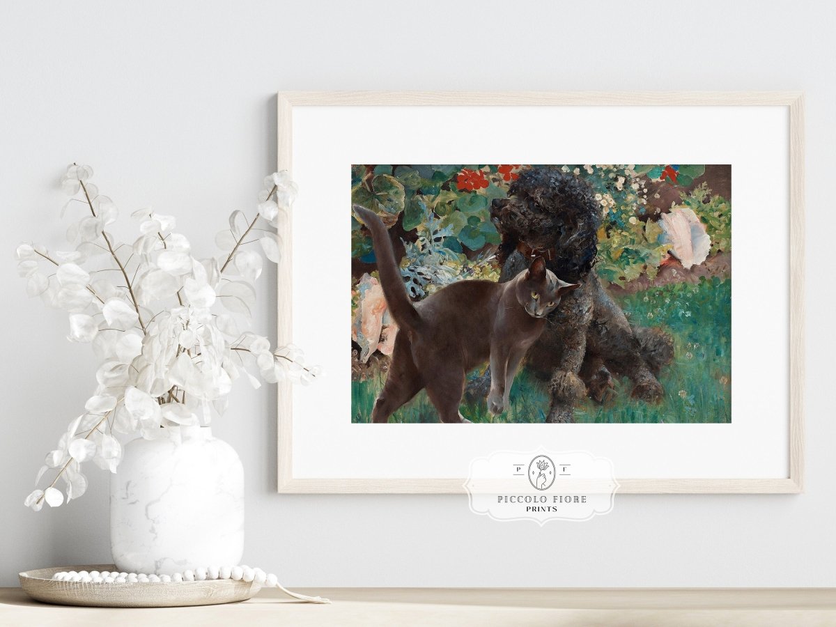 Black Cat and Poodle | P428 - Single Art Prints - Piccolo Fiore Prints