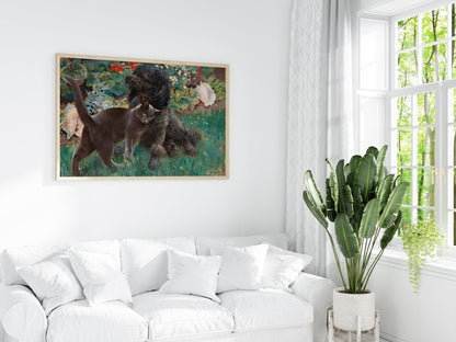 Black Cat and Poodle | P428 - Single Art Prints - Piccolo Fiore Prints