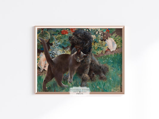 Black Cat and Poodle | P428 - Single Art Prints - Piccolo Fiore Prints