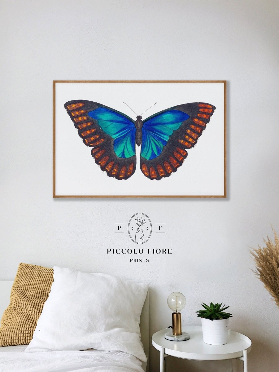 Blue and Turquoise Butterfly Illustration | P89 - Single Art Prints - Piccolo Fiore Prints