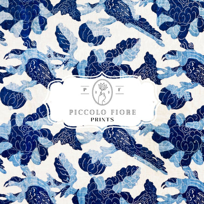 Blue Bird and Flower Quilt Print | P157 - Single Art Prints - Piccolo Fiore Prints