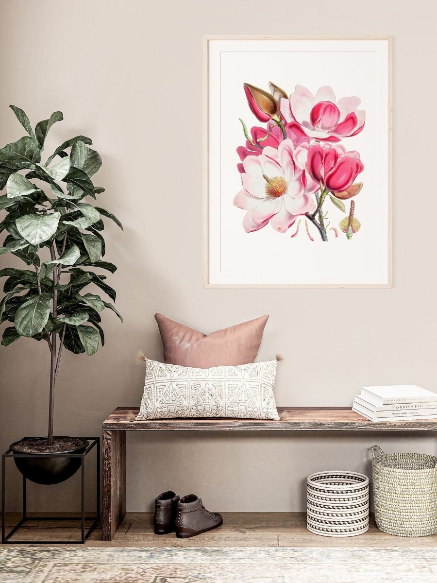 Bright Pink Magnolia Illustration | P47 - Single Art Prints - Piccolo Fiore Prints