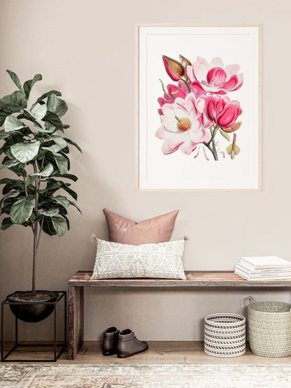 Bright Pink Magnolia Illustration | P47 - Single Art Prints - Piccolo Fiore Prints