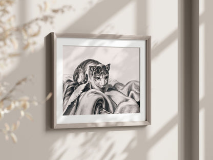 Cat Sitting in a Basket Sketch | P214 - Single Art Prints - Piccolo Fiore Prints
