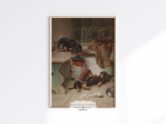 Dachshunds and Concertina | P414 - Single Art Prints - Piccolo Fiore Prints