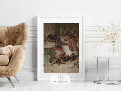 Dachshunds and Concertina | P414 - Single Art Prints - Piccolo Fiore Prints