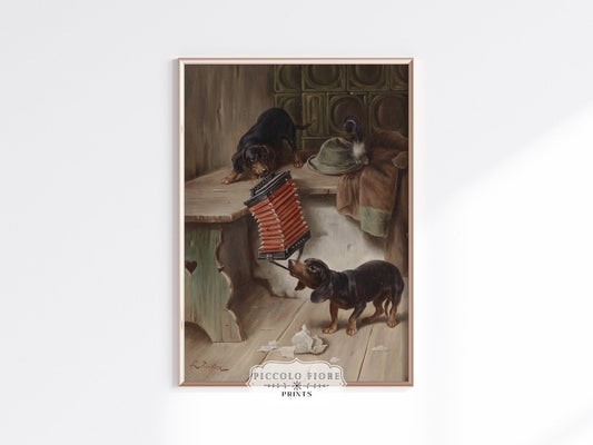 Dachshunds and Concertina | P415 - Single Art Prints - Piccolo Fiore Prints
