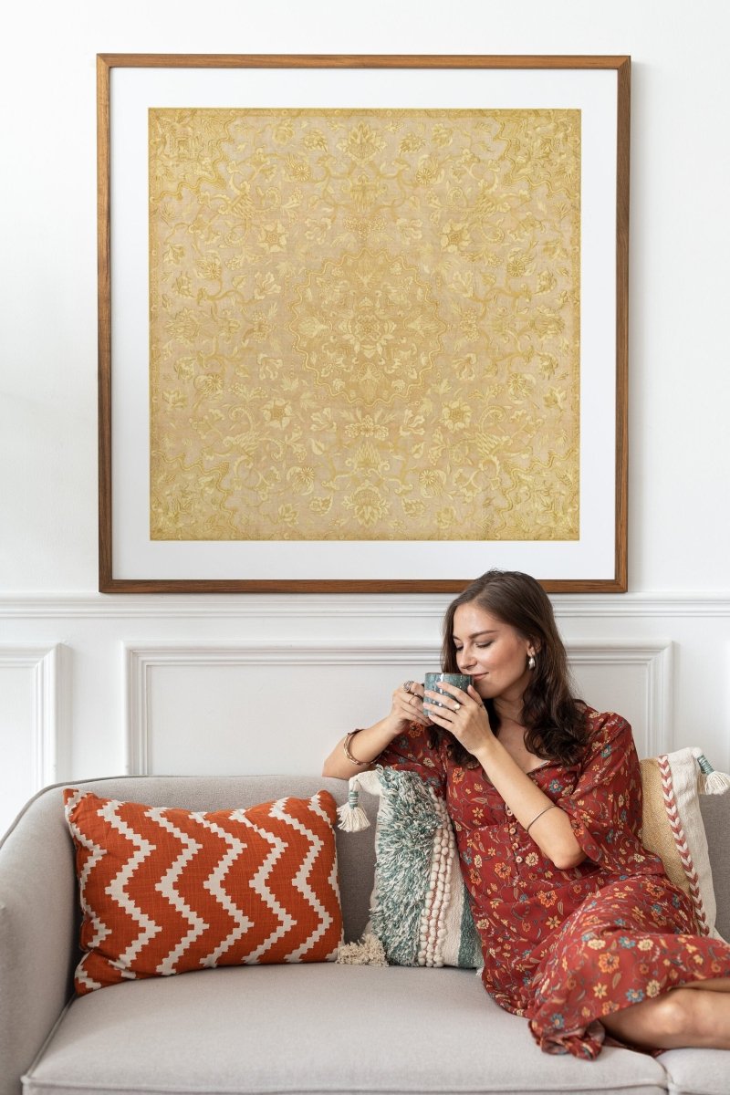 Gold Irelandian Coverlet | Textile Art Print | P131 - Single Square Art Prints - Piccolo Fiore Prints