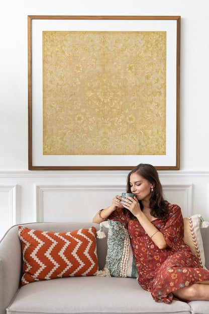 Gold Irelandian Coverlet | Textile Art Print | P131 - Single Square Art Prints - Piccolo Fiore Prints