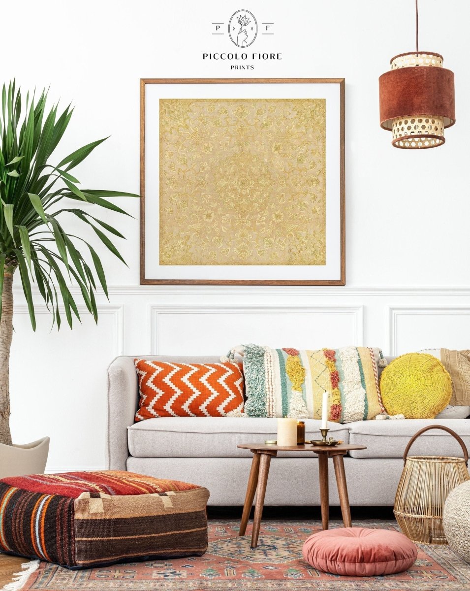 Gold Irelandian Coverlet | Textile Art Print | P131 - Single Square Art Prints - Piccolo Fiore Prints