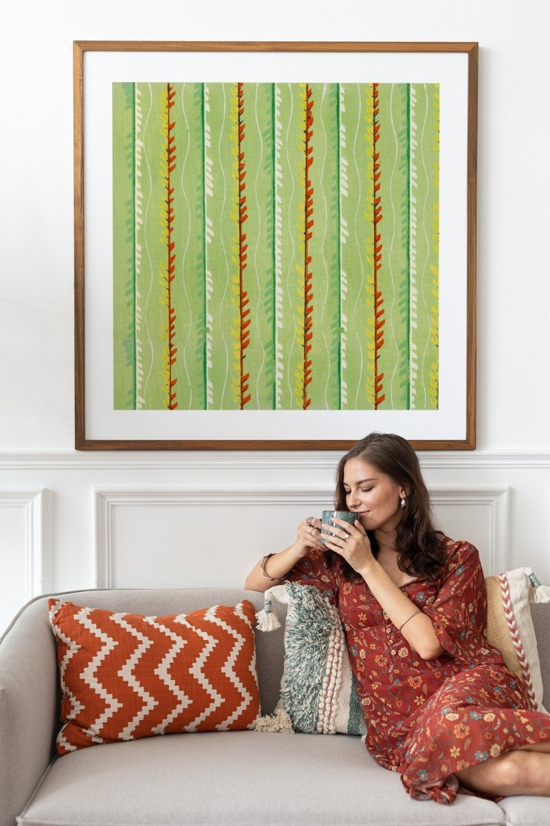 Green Stripe | Vintage Japanese Woodblock Print | P144 - Single Square Art Prints - Piccolo Fiore Prints