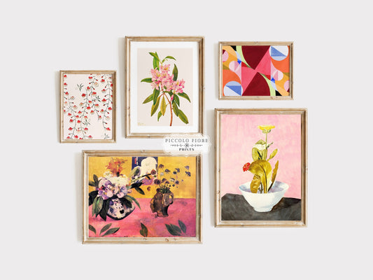 Vibrant Pink Floral | Gallery Wall Set | 5 Prints | M5-7