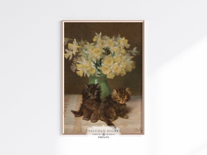 Kittens and a Vase of Narcissi | P411 - Single Art Prints - Piccolo Fiore Prints