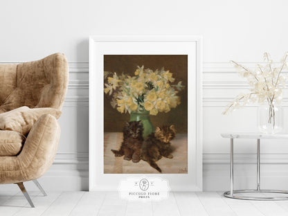 Kittens and a Vase of Narcissi | P411 - Single Art Prints - Piccolo Fiore Prints