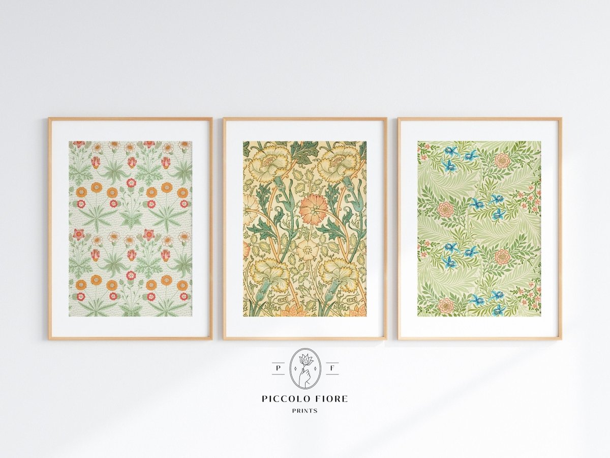 Peach and Green Florals | William Morris | Gallery Wall Set | 3 Prints | S3 - 5 - Gallery Wall Set - Piccolo Fiore Prints