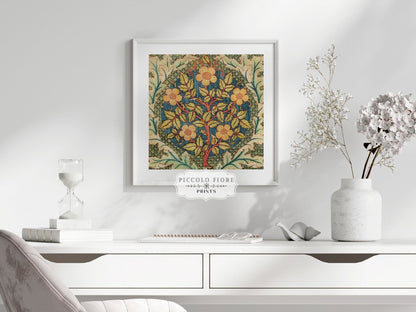 Rose Wreath | Textile Art Print | William Morris | P326 - Single Square Art Prints - Piccolo Fiore Prints