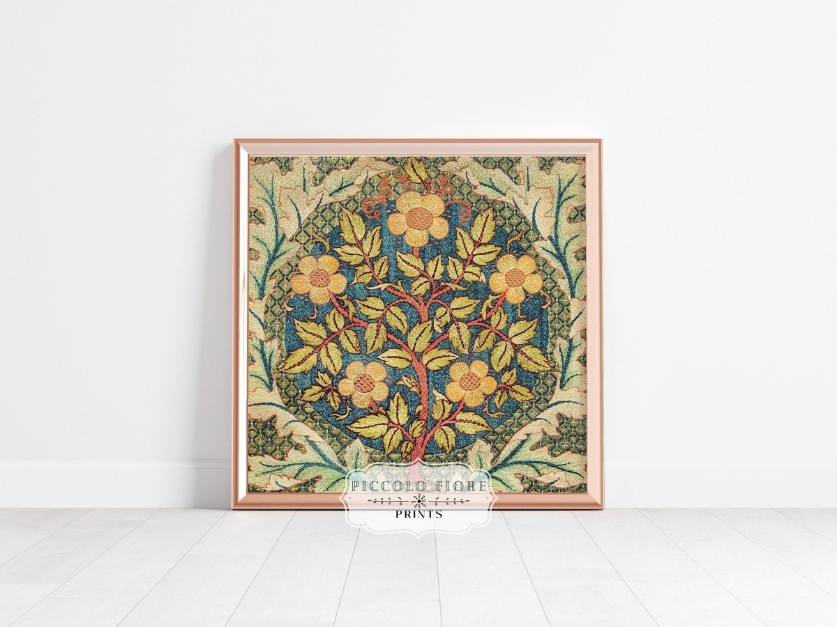 Rose Wreath | Textile Art Print | William Morris | P326 - Single Square Art Prints - Piccolo Fiore Prints