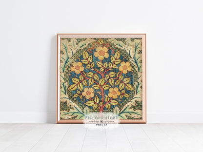Rose Wreath | Textile Art Print | William Morris | P326 - Single Square Art Prints - Piccolo Fiore Prints