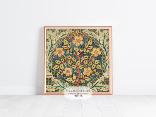 Rose Wreath | Textile Art Print | William Morris | P326 - Single Square Art Prints - Piccolo Fiore Prints