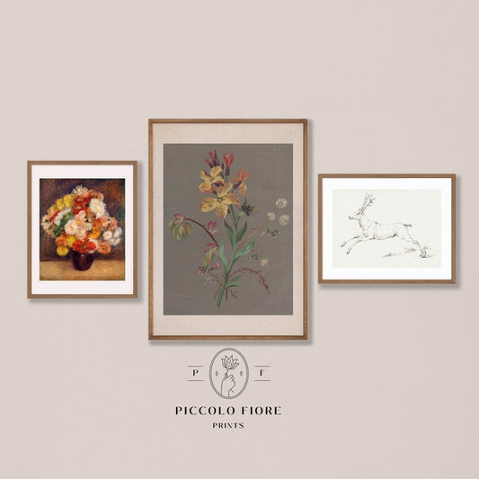 Rustic Flowers and Deer | Gallery Wall Set | 3 Prints | S7 - 2.2 - Gallery Wall Set - Piccolo Fiore Prints