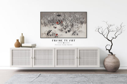 Samsung Frame TV Art | Bullfinches in the Snow | TV13 - Frame TV Art - Piccolo Fiore Prints