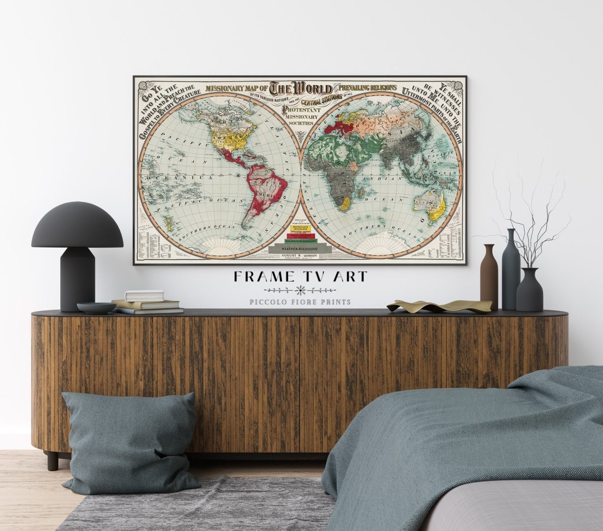 Samsung Frame TV Art | Missionary Map of the World | TV25 - Frame TV Art - Piccolo Fiore Prints