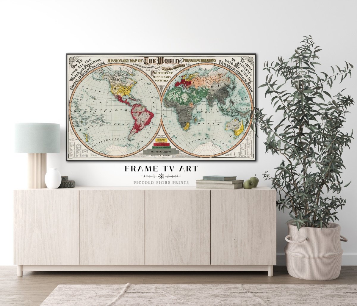 Samsung Frame TV Art | Missionary Map of the World | TV25 - Frame TV Art - Piccolo Fiore Prints