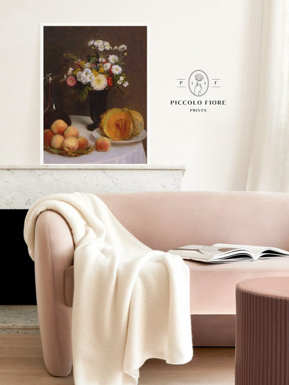 Still Life with Pumpkin, Flowers and Fruit | P474 - Single Art Prints - Piccolo Fiore Prints