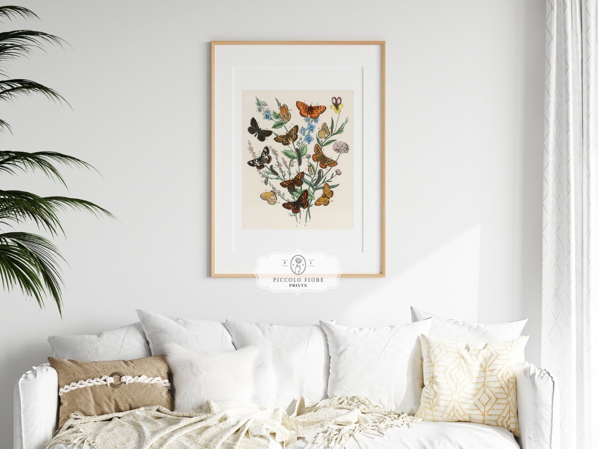 Vintage Butterfly and Caterpillar Art Print | Botanical Wall Art | Flowers and Butterflies Illustration | Instant DIGITAL DOWNLOAD | P28 - Single Art Prints - Piccolo Fiore Prints