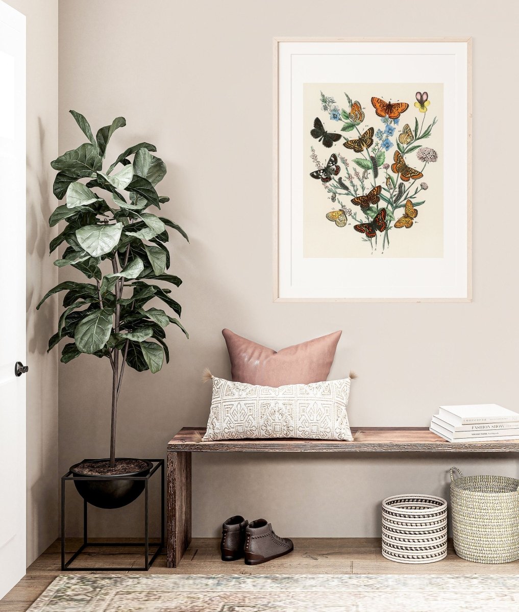 Vintage Butterfly and Caterpillar Art Print | Botanical Wall Art | Flowers and Butterflies Illustration | Instant DIGITAL DOWNLOAD | P28 - Single Art Prints - Piccolo Fiore Prints