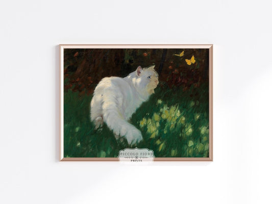 White Cat and Yellow Butterflies | P450 - Single Art Prints - Piccolo Fiore Prints