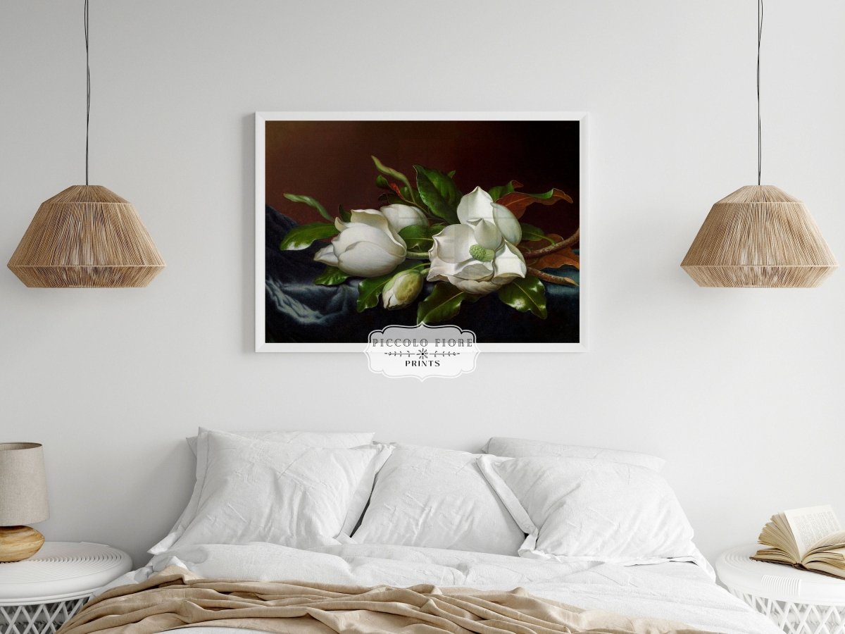 White Magnolias on Blue Velvet Cloth | P349 - Single Art Prints - Piccolo Fiore Prints