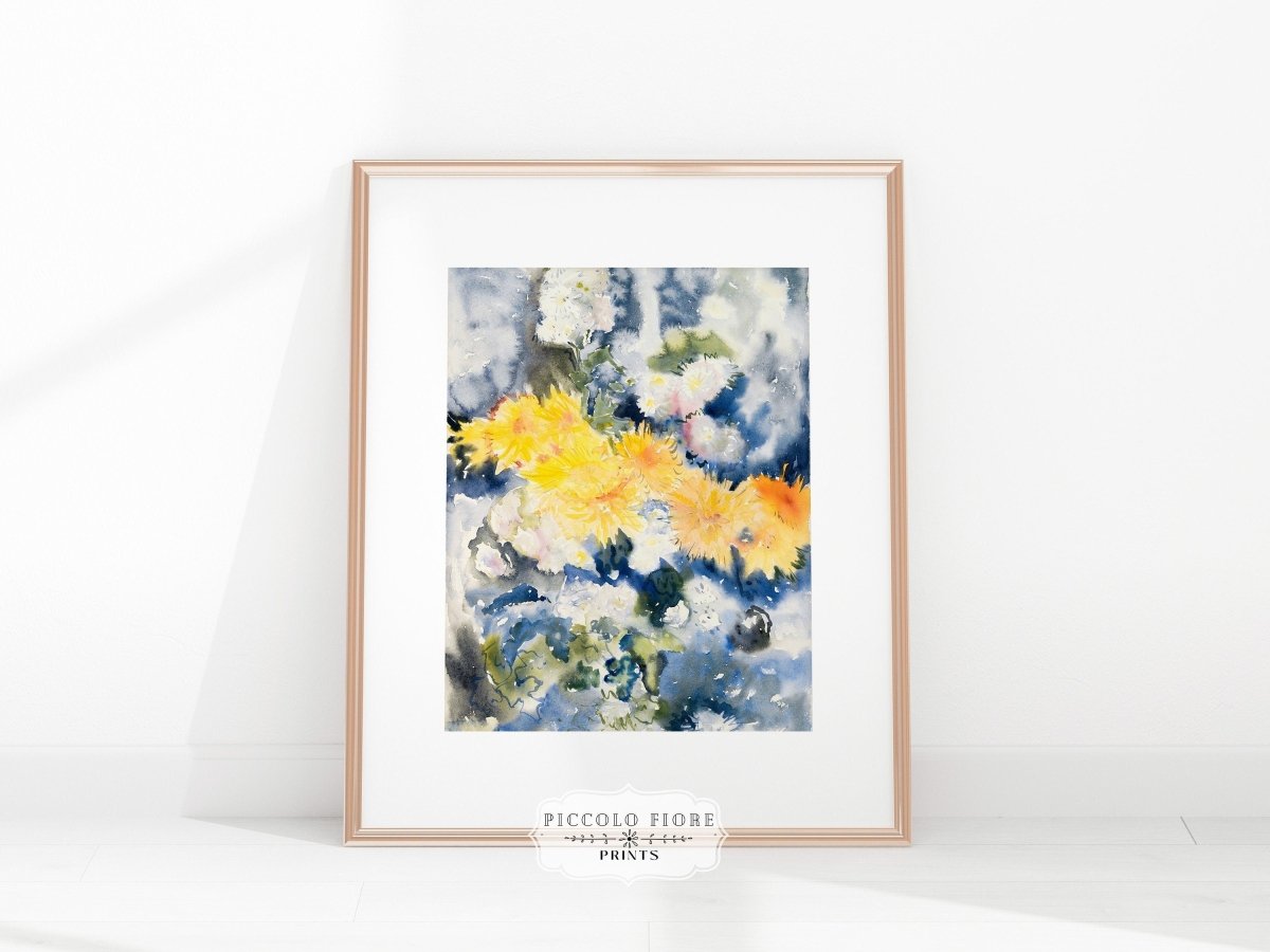 Yellow and Blue Watercolour Abstract | P64 - Single Art Prints - Piccolo Fiore Prints