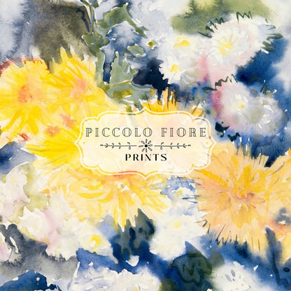 Yellow and Blue Watercolour Abstract | P64 - Single Art Prints - Piccolo Fiore Prints